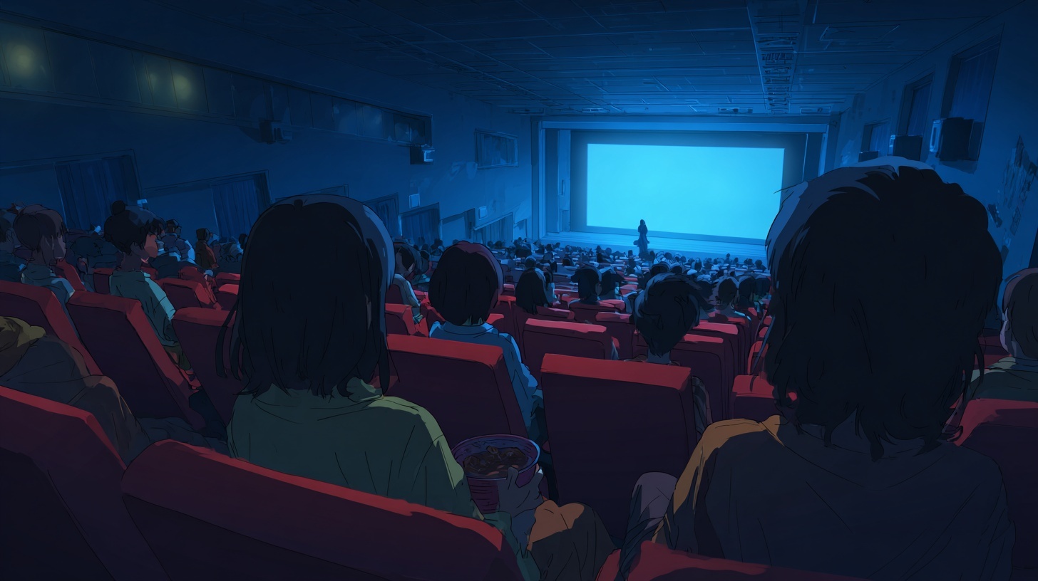 夏の地域イベントで映画を楽しむ観客の様子