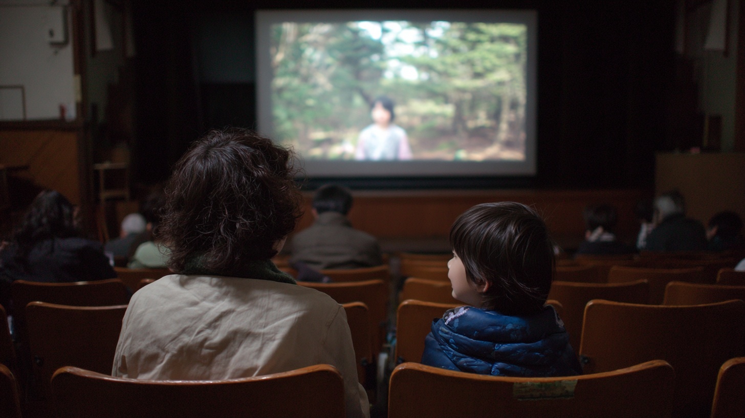 親子で映画を観る様子