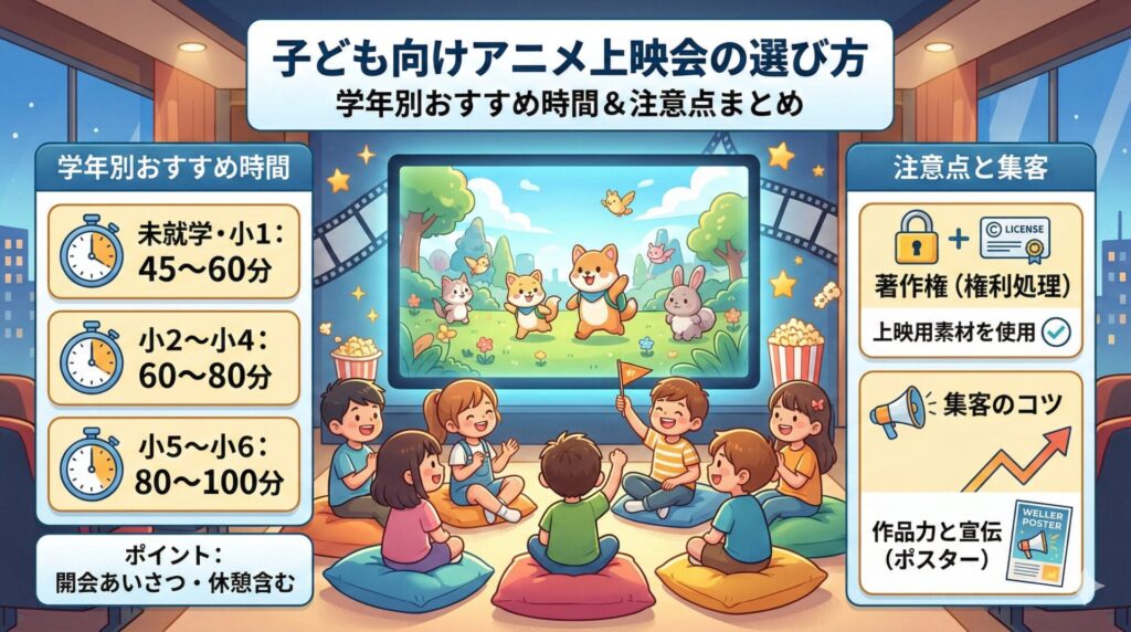 子ども向けアニメ上映会の選び方｜学年別おすすめ時間