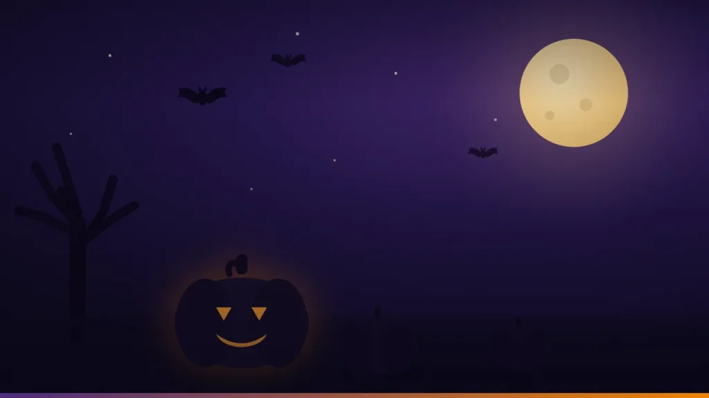 月夜のカボチャとコウモリを配したハロウィンのイメージ